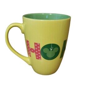 Disney Mickey Mouse Mug Christmas Holiday Ho Ho Ho Coffee Cup Yellow Red Green